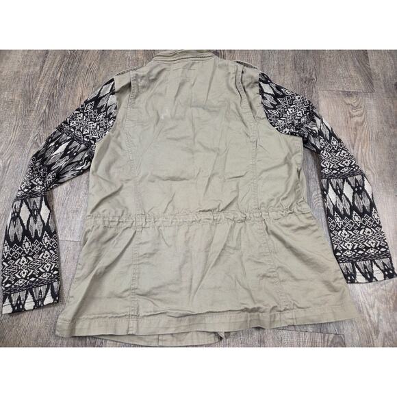 Black Rainn Green Denim Full Zip Mock Neck Jacket Knit Sleeves Large - Picture 7 of 8